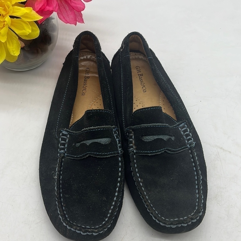 G.H. Bass & Co Navy Blue Suede Penny Loafers Driving Moccasins Size 9 BLO4132E